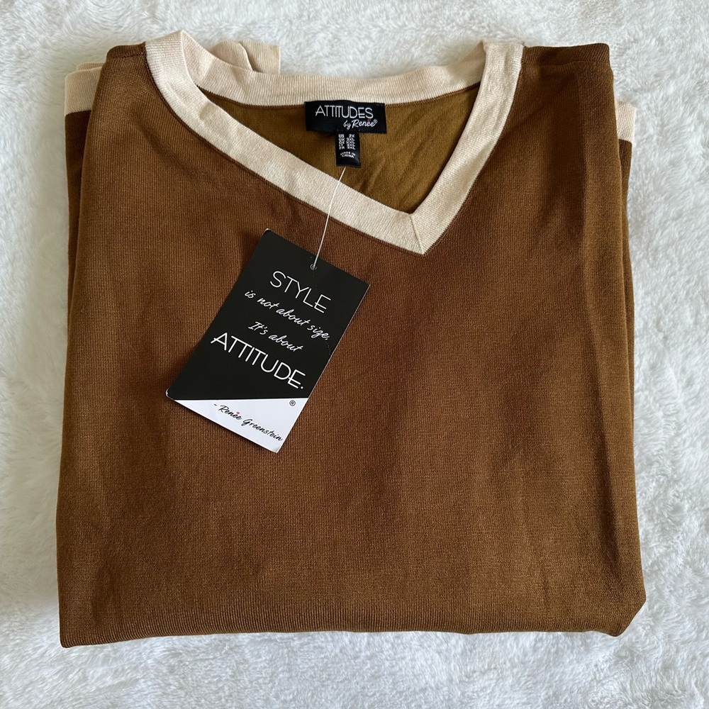 Attitudes by Renee Contrast V-Neck Sweater Brand New with Tags Size 2X